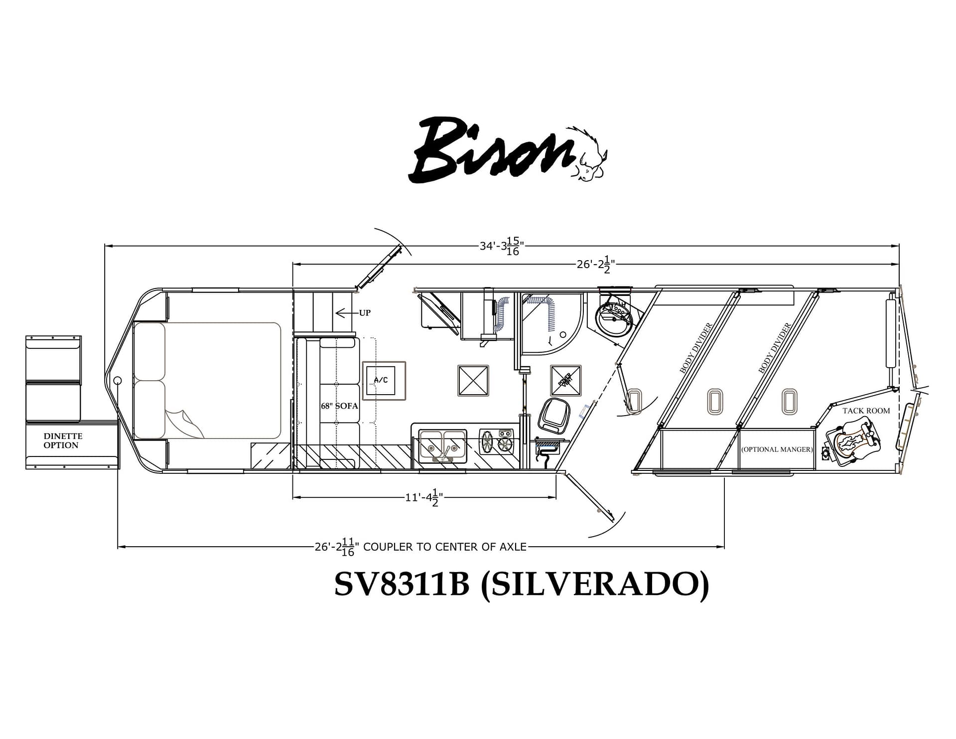 Technical floor plan of a vehicle labeled SV8311B (SILVERADO) with dimensions and layout details